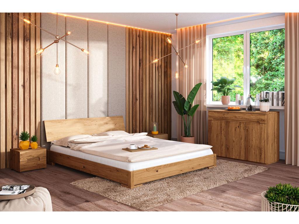 VENTO - Low bed with headboard in natural oiled wild oak wood 160x200 UPOG71286