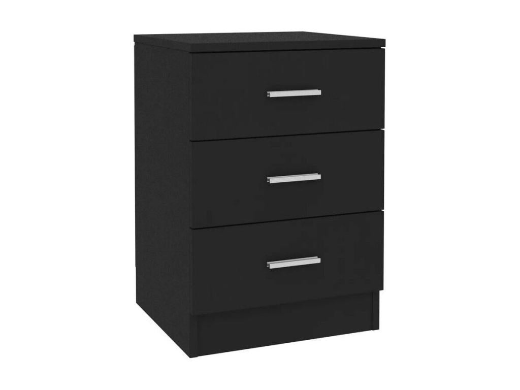 Domopure KGGC32171 Black Wood 3-Drawer Bedside Table