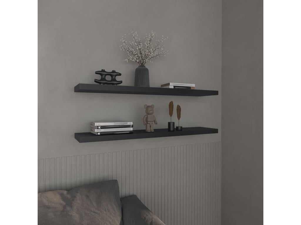 Black melamine floating shelf with 2 shelves, 3.8 cm x 120 cm x 25 cm, NRLF64011