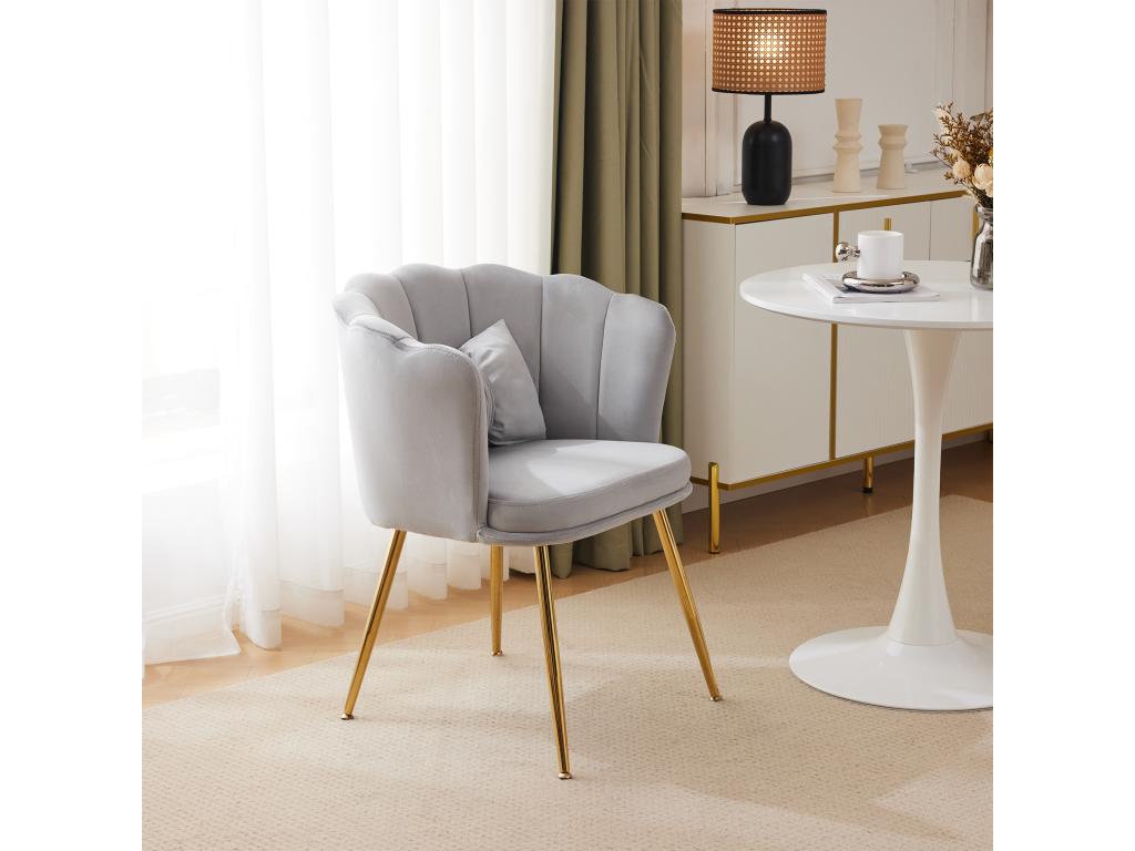 Velvet dining chair - 62x54.5x77 cm - with backrest - Metal legs - Grey GJSS94339