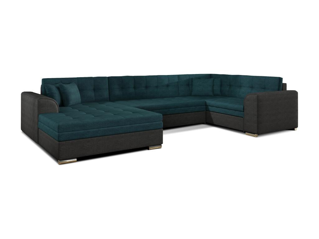 Domopure 340cm DBAX14648 panoramic convertible sofa in soft green and dark grey fabric with left-hand chaise longue