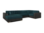 Domopure 340cm DBAX14648 panoramic convertible sofa in soft green and dark grey fabric with left-hand chaise longue