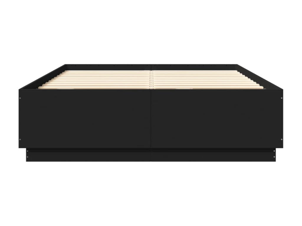 Bed frame with LED lights, black, 150x200cm, engineered wood CHED75049