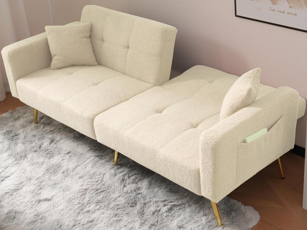 Convertible sofa with adjustable backrest - 2 seater - bouclé fabric - Beige UZNZ22754