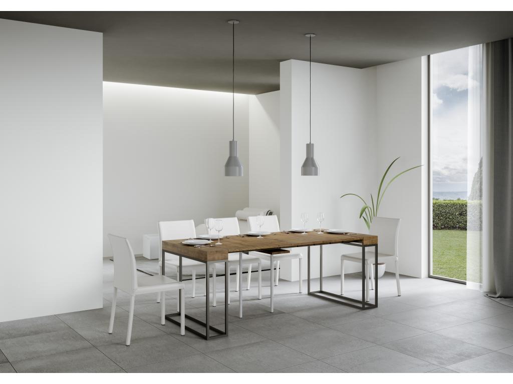 Extendable console table 90x40/196 cm Epoca Small Walnut with Anthracite frame KKXZ81218