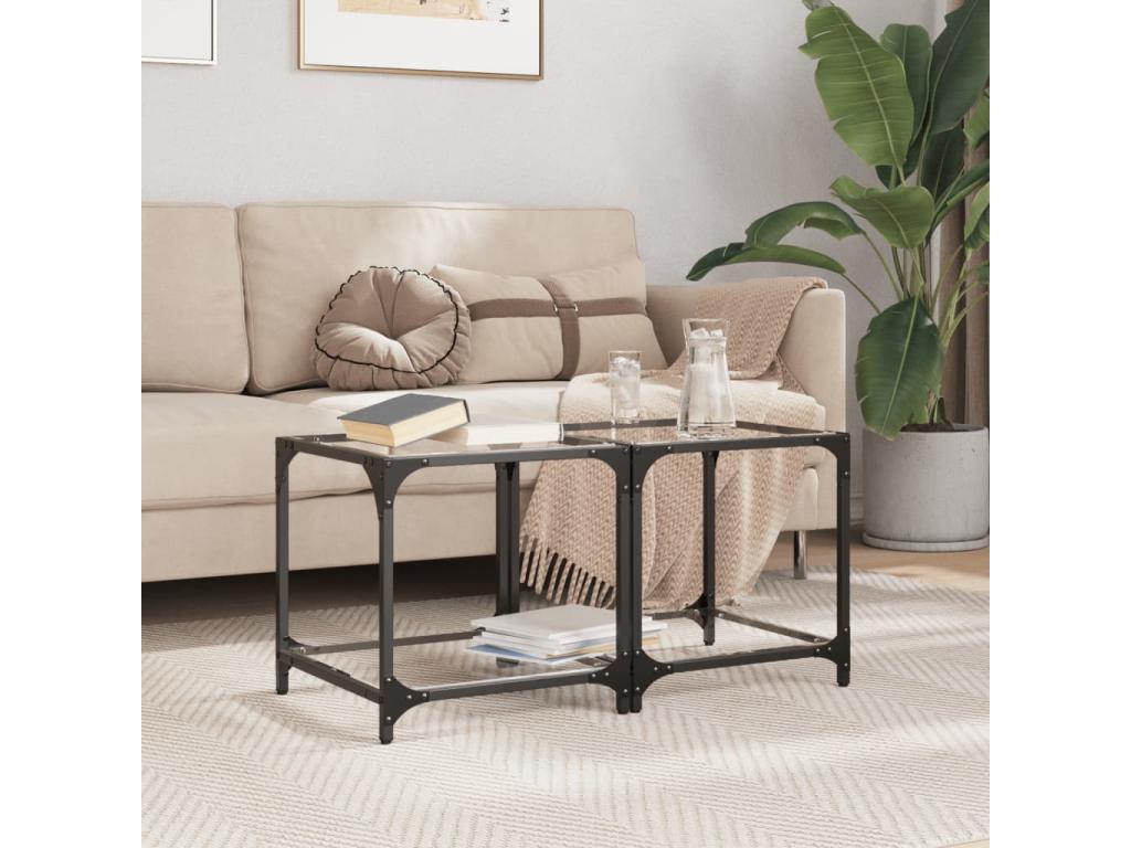 Coffee tables with transparent glass tops, 2 pieces, steel CJPP57071