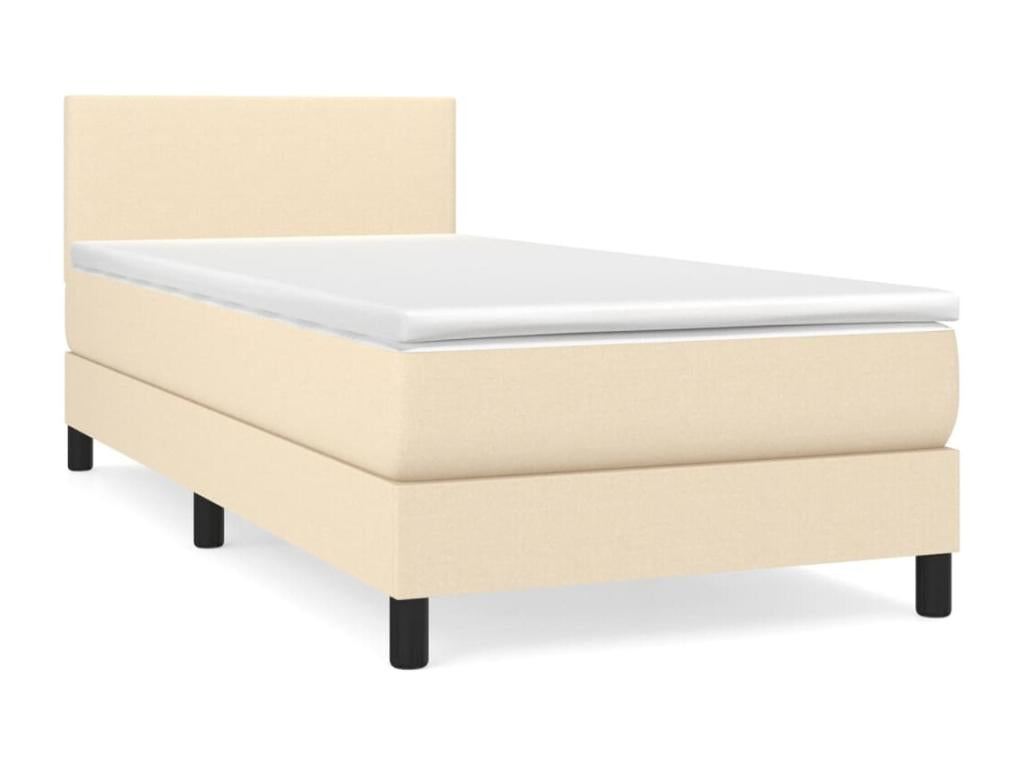 Upholstered bed base with mattress, Cream, 90x200 cm, Fabric ETNF53540