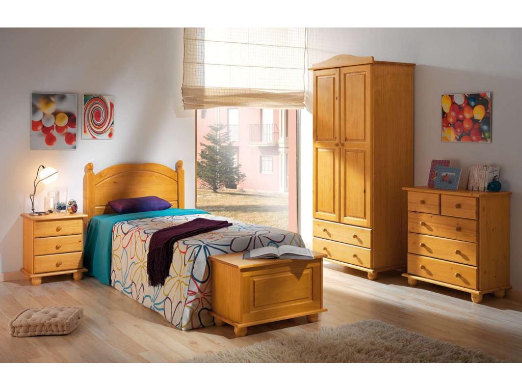 Children's storage chest with hinged door in solid pine, Honey color - W- 70 x D- 39 x H- 46 cm HCDC36390