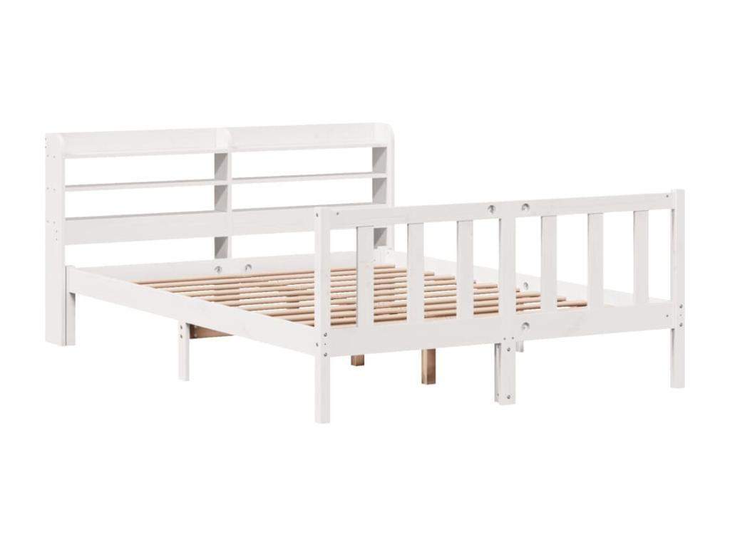 Bed frame without mattress, white, 160x200 cm, solid pine wood, JJNI49634