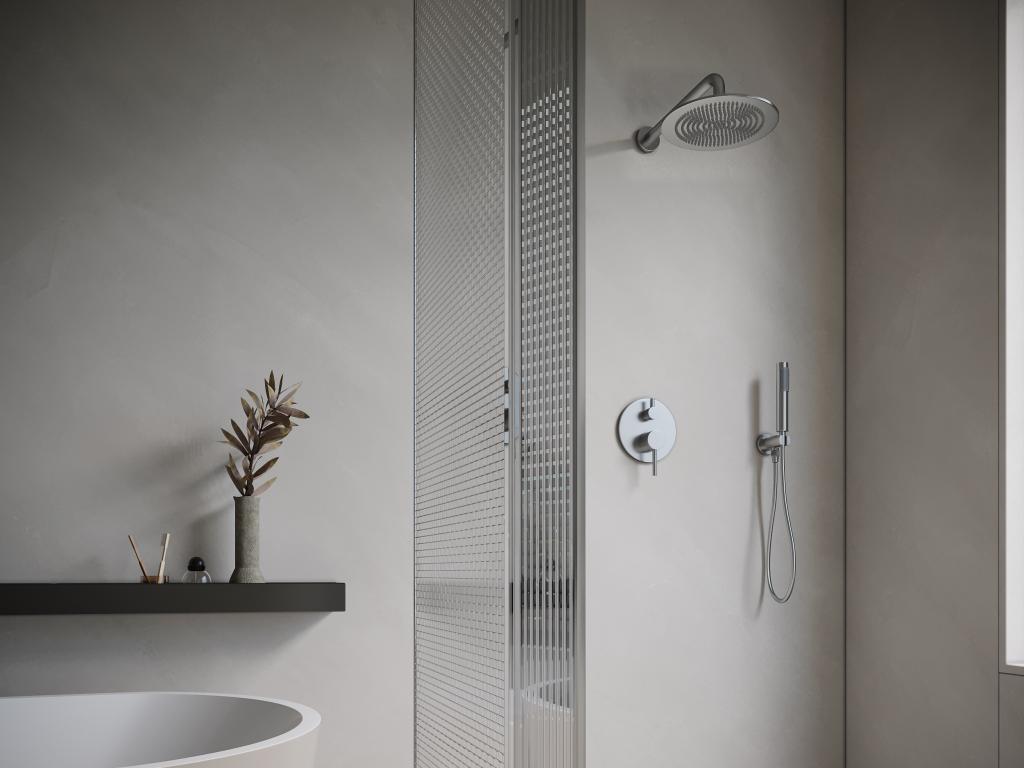Concealed shower set with mechanical mixer - Brushed nickel color - Domopure ZPJL36043