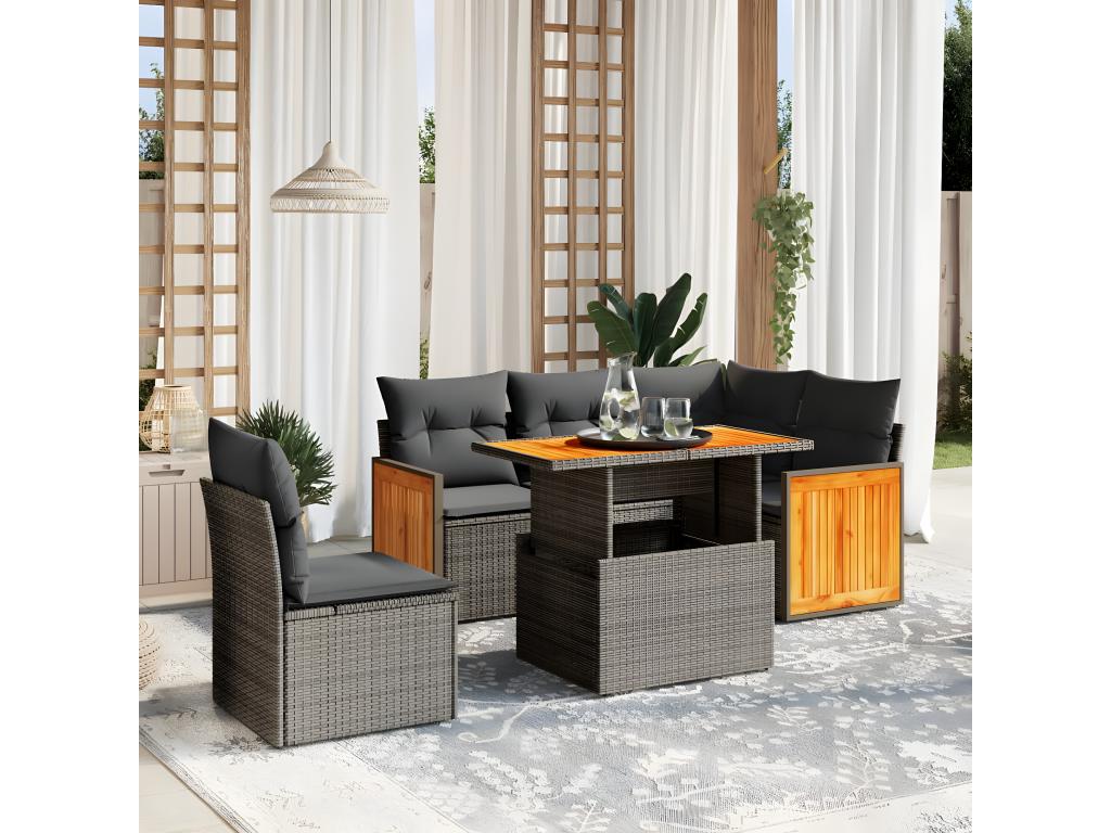 6-piece beige resin wicker garden furniture set with cushions HMGU87822