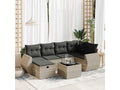 Garden furniture set with cushions, 7 pieces, light grey woven resin DENU99480