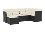 6-piece garden furniture set with cushions, black woven resin IOKD38830