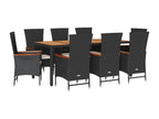 9-piece garden dining set with cushions, black resin wicker FKSN93035