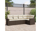 5-piece garden furniture set with cushions, brown woven resin ETWT79565