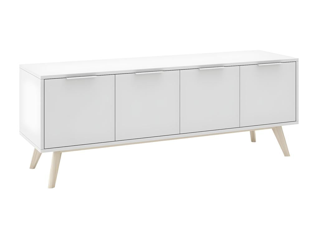 Chicyla - Scandinavian 4-Door TV Stand in MDF and Solid Pine, Natural and White ODVO94525