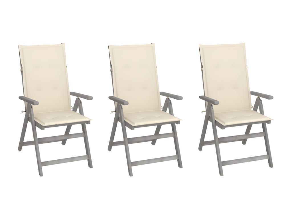 Domopure ZZIL93027 Wooden Garden Reclining Chairs, Set of 3 with Cushions