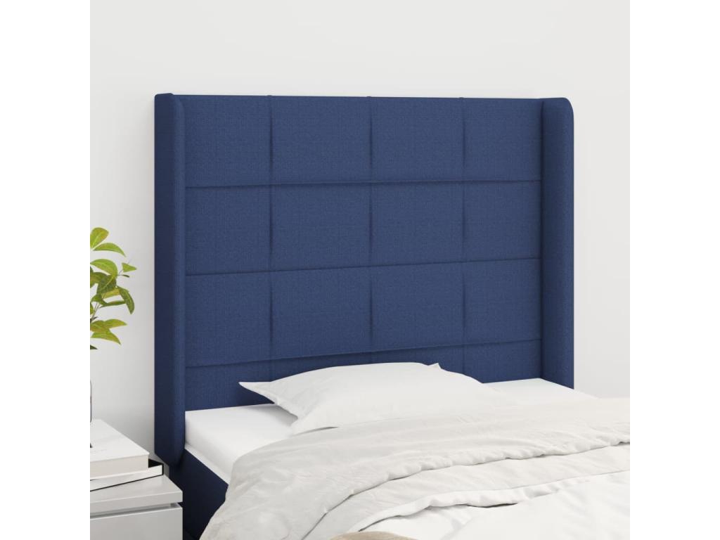 Headboard with wings, blue, 93x16x118/128 cm, fabric, LZID66732