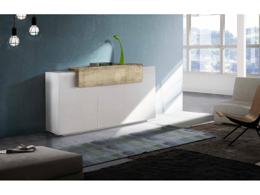 Chicyla Buffet, 3-Door Kitchen Buffet, Living Room Buffet, Made in Italy, 160x45x86 cm, Glossy White and Maple, KIRS39071