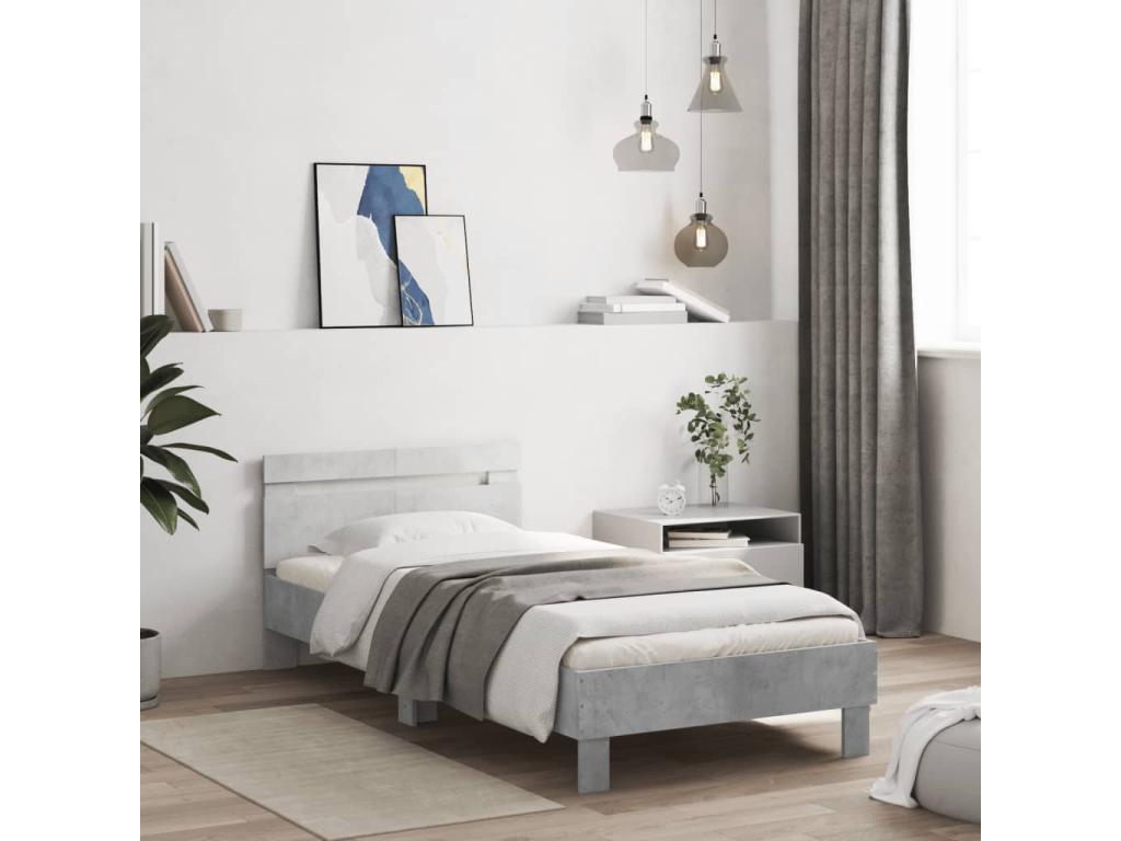 Bed frame with headboard, concrete grey, 100x200 FUVQ24421