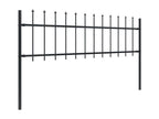 Garden fence with spear-shaped top, steel, 13.6 x 0.6 m, black, BDTV61996