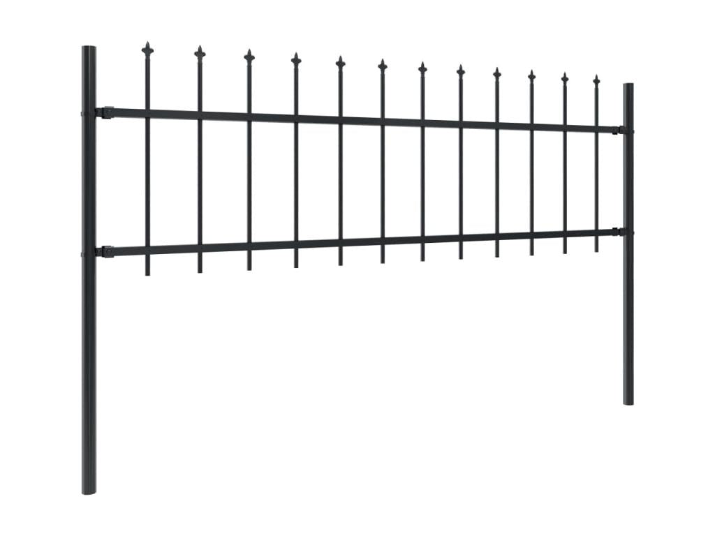 Garden fence with spear-shaped top, steel, 13.6 x 0.6 m, black, BDTV61996
