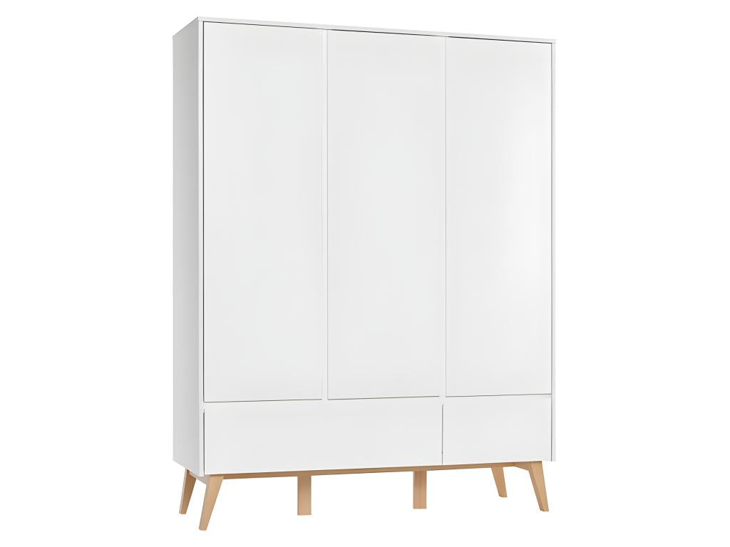 Swing 3-Door 2-Drawer Wardrobe - White and Wood NVLQ00447