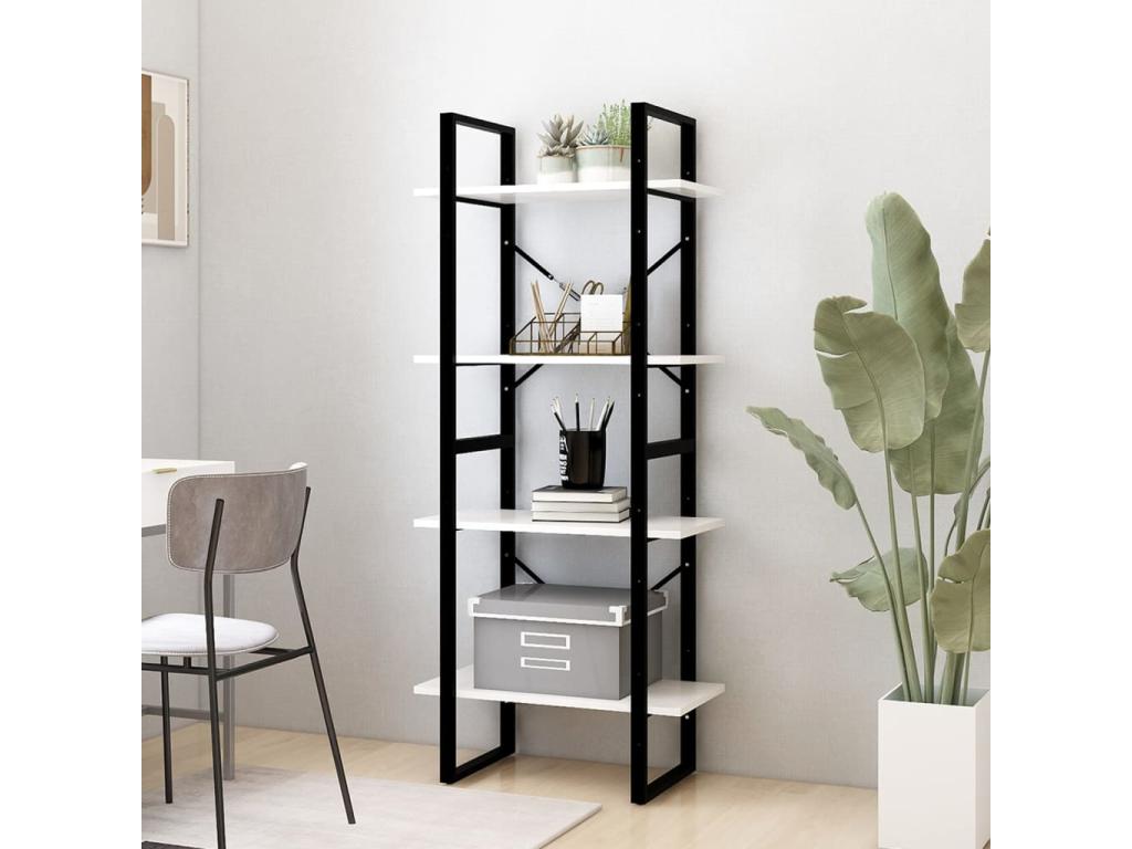 4-Tier Bookshelf, White, 60x30x140cm, Solid Pine Wood, RHKK18025