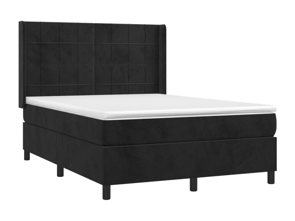 Upholstered bed base with mattress, black, 140x200 cm, velvet, JDPI76886