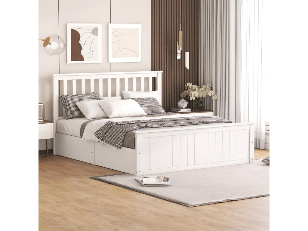 140x200 cm Wooden Storage Bed with Headboard - Chicyla Slatted Base and Storage - White MPEB13949