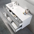 Domopure L 120cm AVFR30210 bathroom vanity unit with 2 drawers in white lacquer and concrete effect, and LED mirror