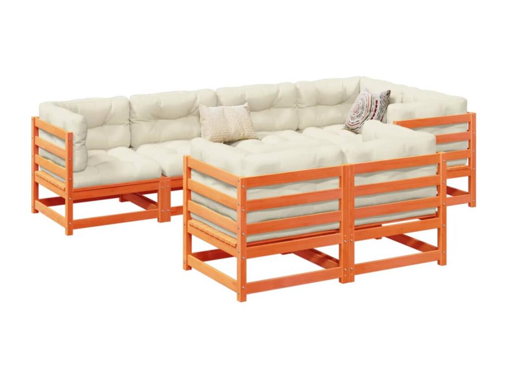 7-piece garden furniture set, brown wax finish, solid pine wood RYUY71462