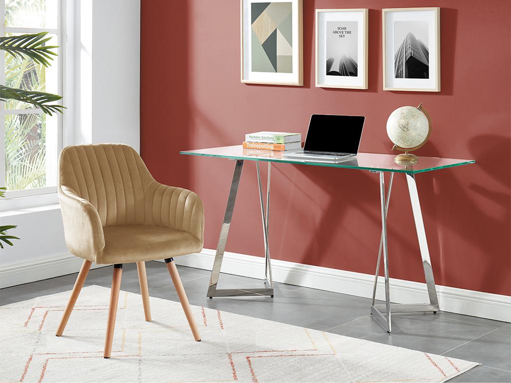 Chair with armrests in velvet and wood-effect metal - Beige - Chicyla FPMZ06255