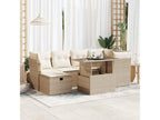7-piece garden furniture set with cushions, beige woven resin QPZC18510