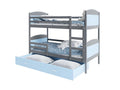 Domopure Bunk Bed 90x190 Grey - Blue. Comes with slatted bed bases, drawers, and 7cm foam mattresses. PPYL85474