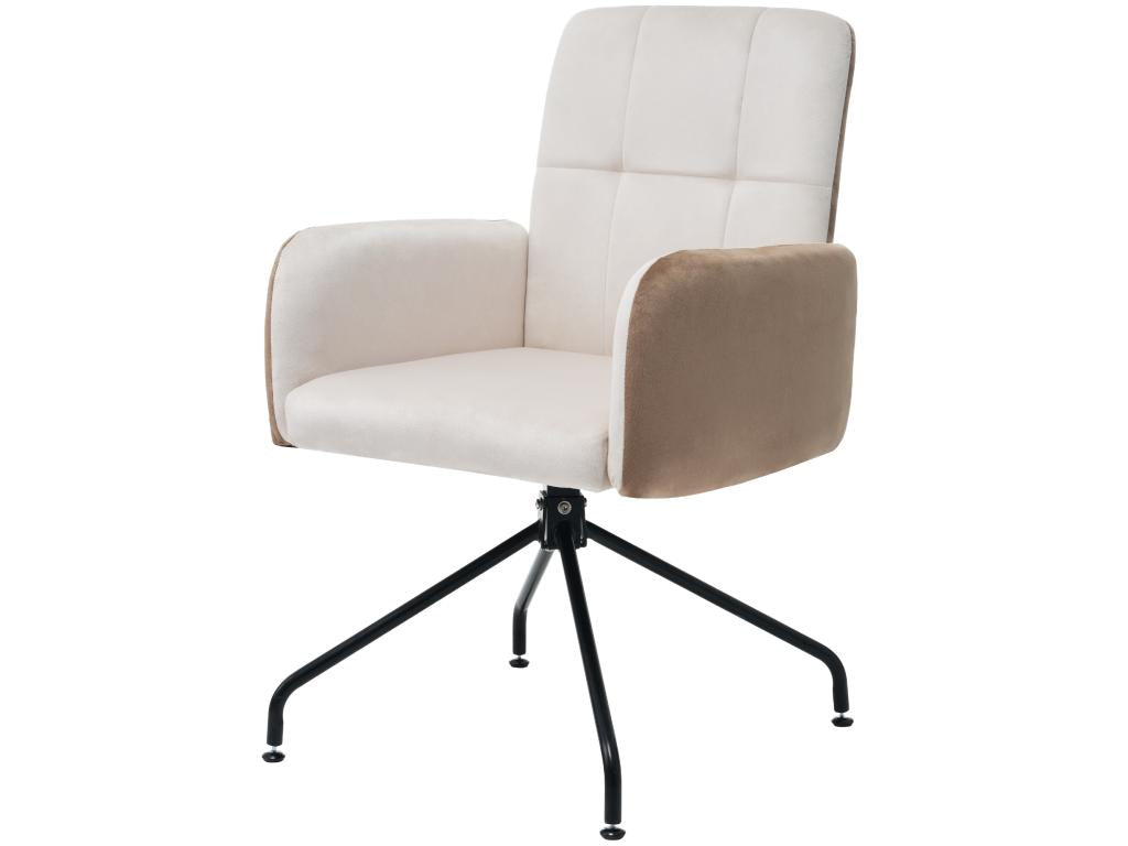 Set of 4 Swivel Chairs Upholstered in Velvet with Armrests - Square Frame - Beige ZKAG64104