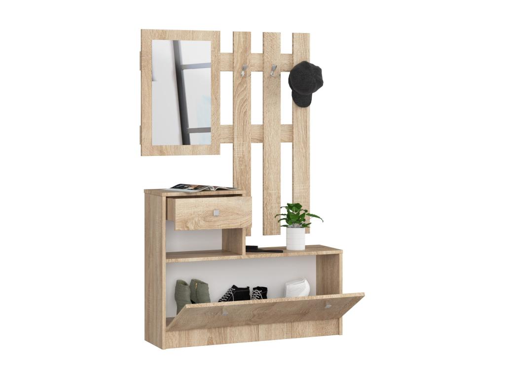 Chicyla Oak 90cm Hallway Unit with Coat Rack and Shoe Cabinet, 1 Door, 1 Drawer, Matte Finish, 2 Shelves QBDB42441