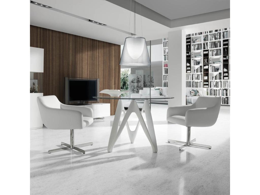 Domopure round designer table with silver lacquered fiberglass finish - Dimensions: D 130 x H 76 cm EKZM22875