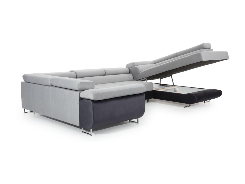 Chicyla 340cm U-shaped right-hand convertible sofa in light grey fabric with storage compartment TXLD88641