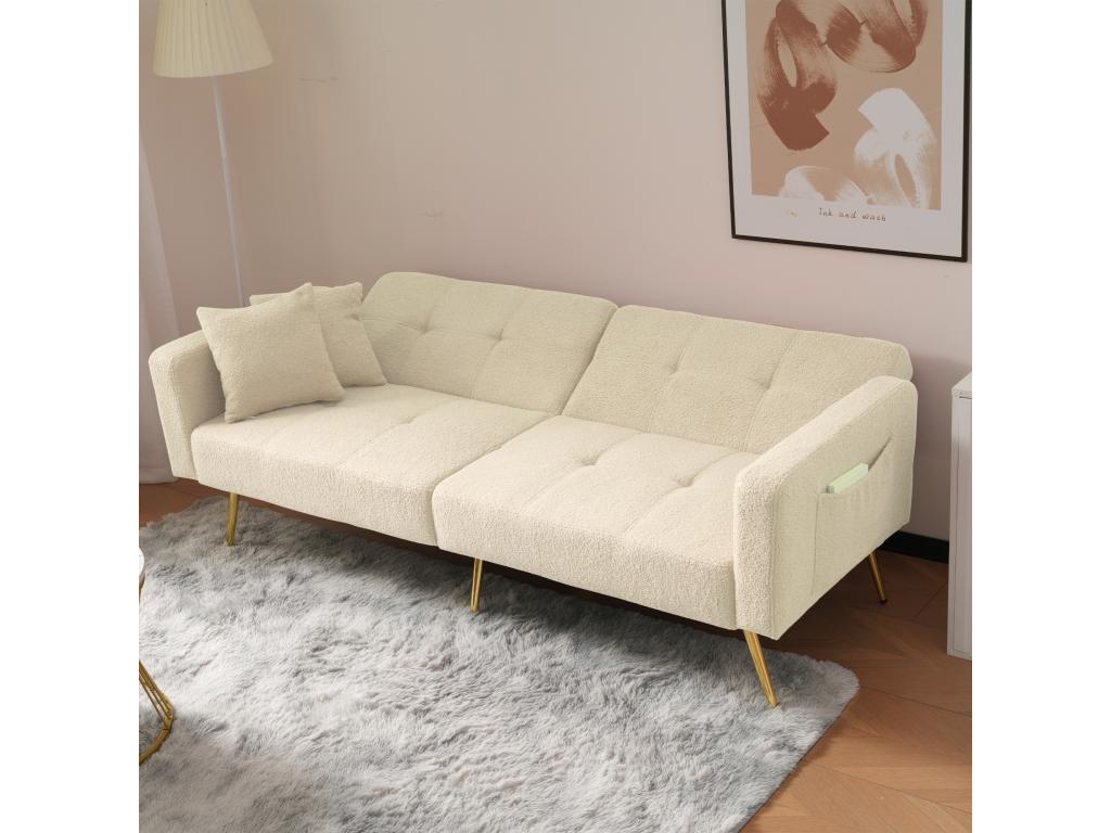 Convertible sofa with adjustable backrest - 2 seater - bouclé fabric - Beige UZNZ22754