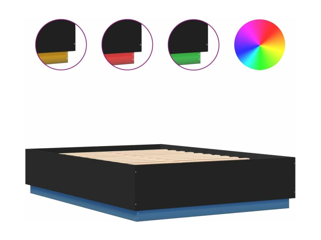 Bed frame with LED lights, black, 150x200cm, engineered wood CHED75049