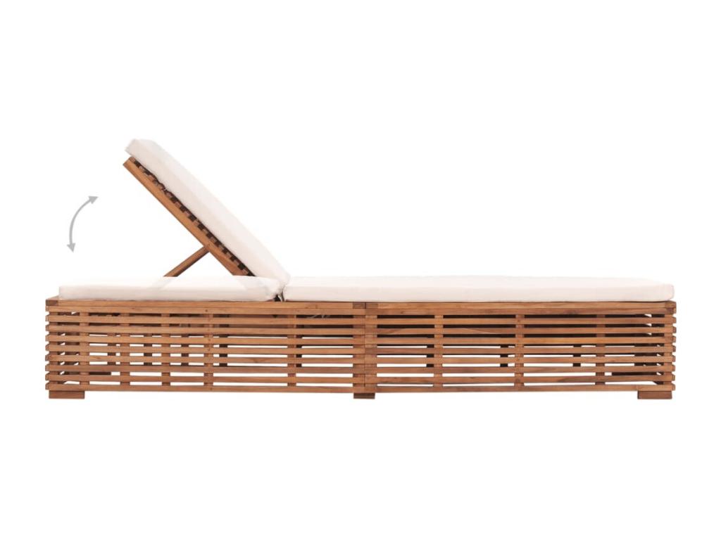 Chaise longue with cream cushion, solid teak wood, TBLB91234