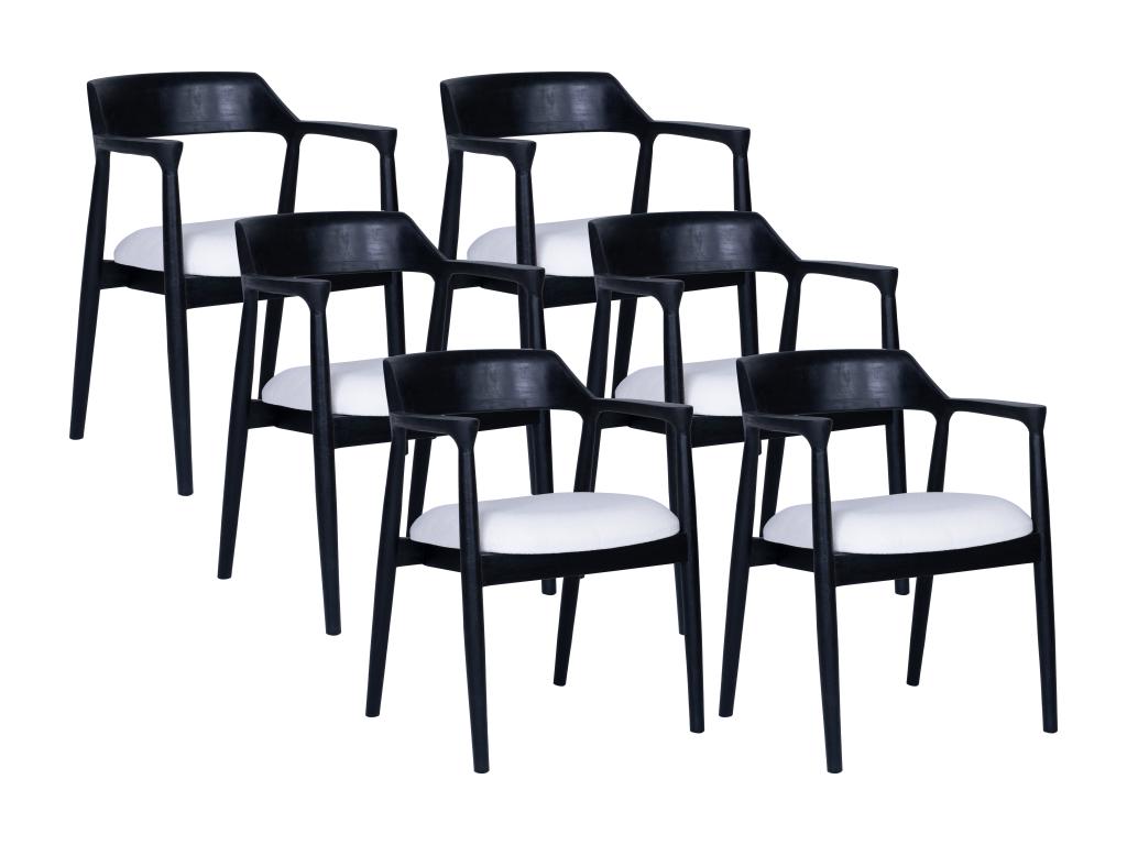 Set of 6 teak and bouclé fabric chairs with armrests - Black and White - Chicyla ELVY02687