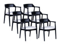 Set of 6 teak and bouclé fabric chairs with armrests - Black and White - Chicyla ELVY02687