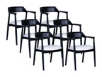 Set of 6 teak and bouclé fabric chairs with armrests - Black and White - Chicyla ELVY02687
