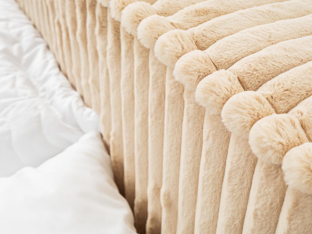 Upholstered bed with storage - 160x200 - double bed - ribbed - beige - Domopure SCST93065