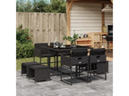 9-piece garden dining set with cushions, black resin wicker EARI41649