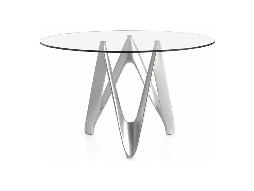 Domopure round designer table with silver lacquered fiberglass finish - Dimensions: D 130 x H 76 cm EKZM22875
