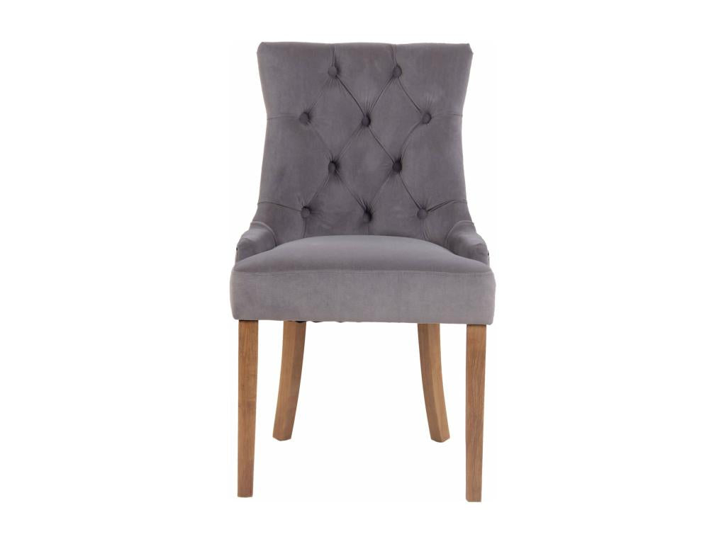 Dining chair x1, antique design, tufted in grey velvet with 4 light wood legs, 10 0001941 HSGQ43166