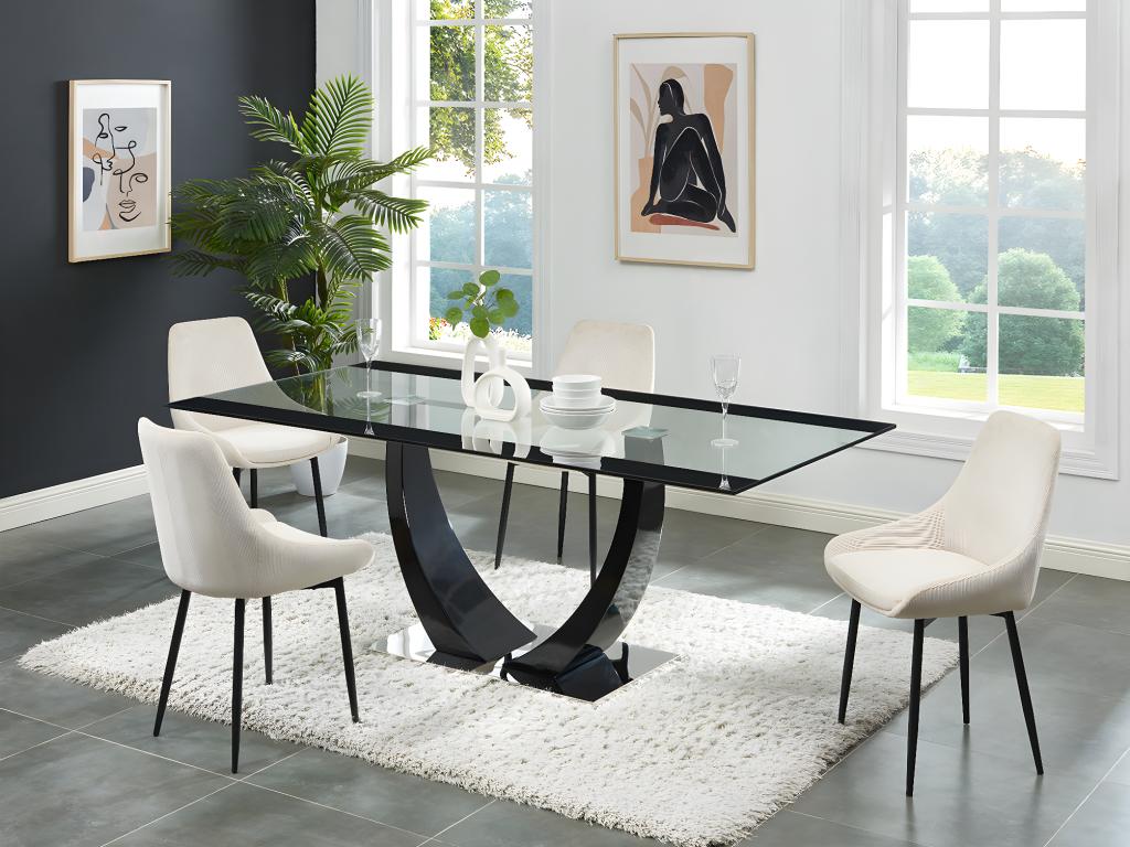 Chicyla II OYBA68354 8-Person Dining Table in Tempered Glass, MDF and Stainless Steel - Black